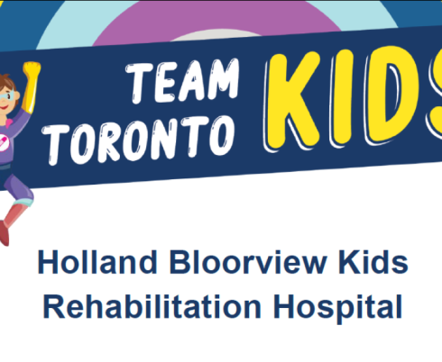 A cartoon image of a child in a cape sits to the right of a blue banner reading Team Toronto Kids. 