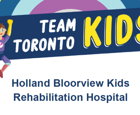 A cartoon image of a child in a cape sits to the right of a blue banner reading Team Toronto Kids. 