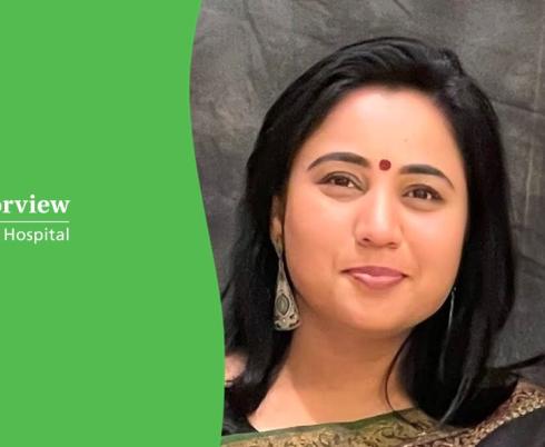 Image of Gunjan Seth next to a Holland Bloorview logo on green. 