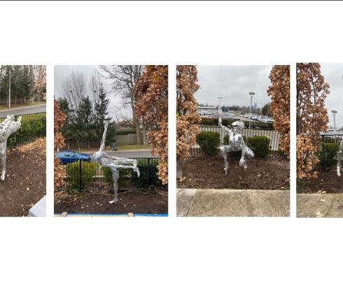 A series of iron sculptures in the Holland Bloorview courtyard