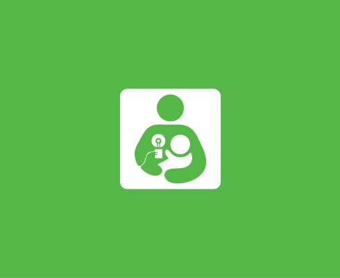 Green background with universal breast/chestfeeding logo in the centre