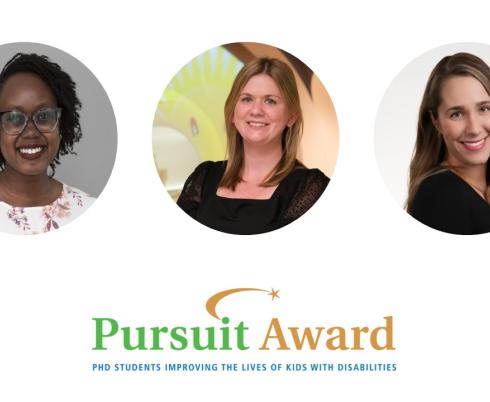 Three people and the Pursuit award logo