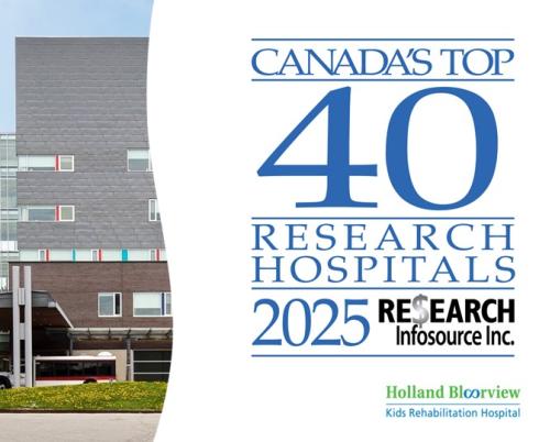 2025 Canada's top 40 research hospitals logo with the Holland Bloorview building