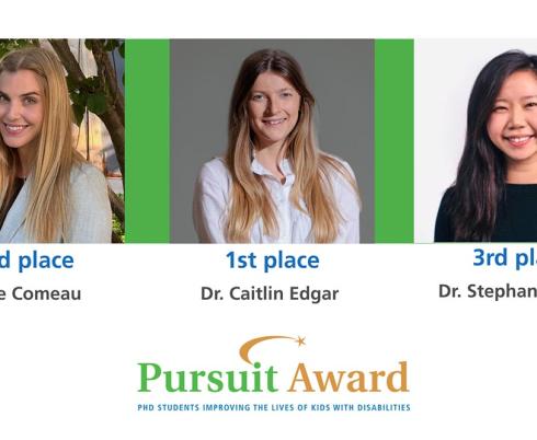 Three people on the top, the the "Pursuit Award" logo at the bottom