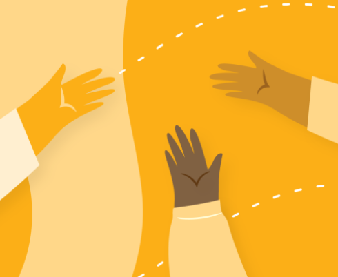 3 hands illustration providing helps to others