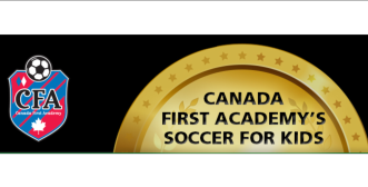 Banner with Canada First Academy's Soccer for Kids title centered and logo on the left, with Holland Bloorview's logo on the right.