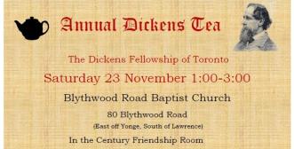 Annual Dickens Tea poster with event information that is also listed below.