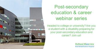 The title of the workshop beside a photo of the Holland Bloorview Kids Rehab Hospital building from the outside