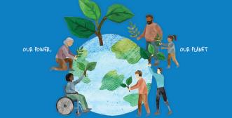 An illustration of the earth with some people